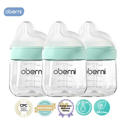 Oberni 5oz Anti-Colic Baby Bottles with Natural Response Nipples BPA-Free 100% Silicone & Polypropylene Clear Bottles for 0-6...