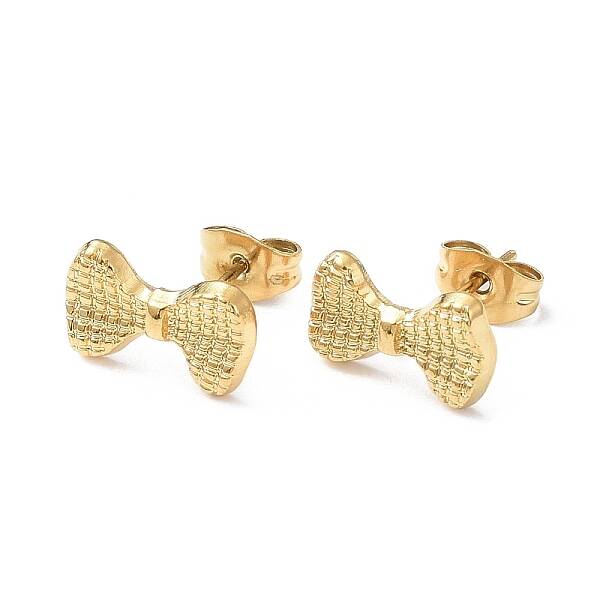 Ion Plating(IP) 304 Stainless Steel Grooved Bowknot Stud Earrings for Women