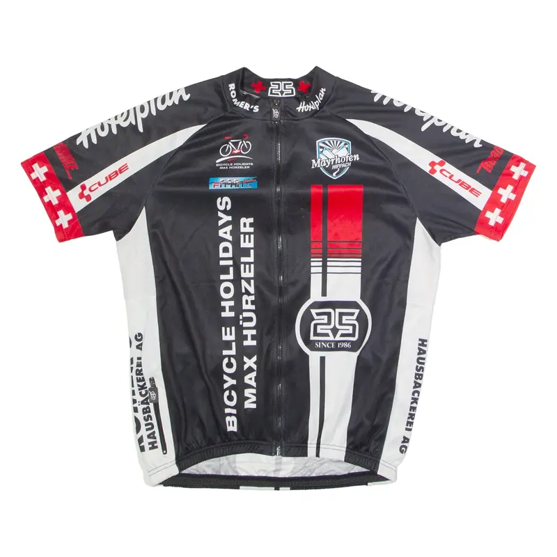 MAX HURZELER Full Zip Cycling Mens Jersey Black High Neck L