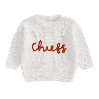 Kid Boy Girl Knit Sweater Letter Embroidery Crew Neck Long Sleeve Pullover Tops for Fall Winter