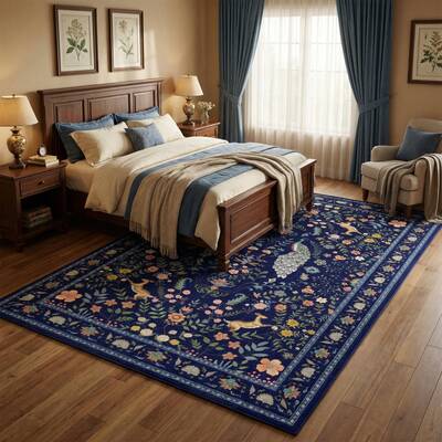 Garvee Floral 5x7 Area Rugs Washable Soft Indoor Non-Slip Low Pile Blue for Living Room Bedroom Nursery