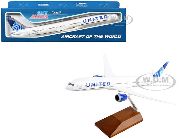 Boeing 787-10 Dreamliner Commercial Aircraft United Airlines (N12010) White with Blue Tail and Wood Stand (Snap-Fit) 1/200 Pl...