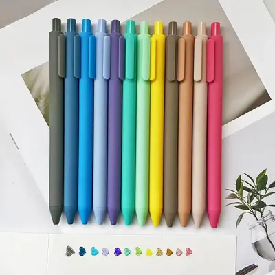 Pastel Colored Ink Gel Pen Set, 12pcs/set Retractable Rubber Finished Gel Ink Pen, Colorful & Cute Pens for Journaling, Writi...