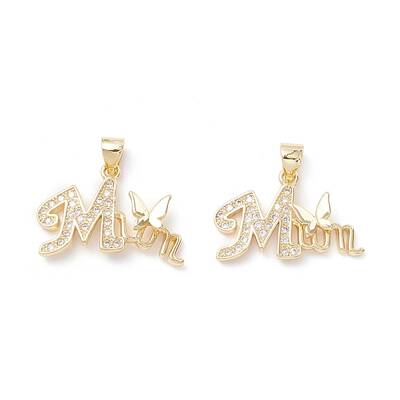 Mother's Day Theme Brass Micro Pave Clear Cubic Zirconia Pendants