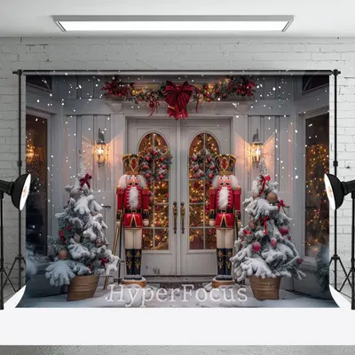 Snowy White Lit Christmas Nutcracker Shop Backdrop - Aperturee