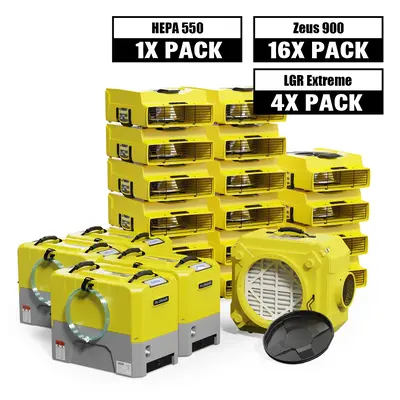 Alorair Water Damage Restoration Combo Pack, 4 X Storm LGR Extreme 85 Pint Commercial Dehumidifier, 16 X Zeus 900 Air Mover, ...