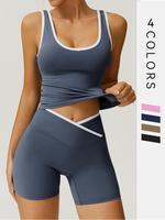 Two-piece Set Women's Colorblock Crop Tank Top & High Waist Short Leggings Sports Set, Casual Comfy Breathable Seamless for Y...