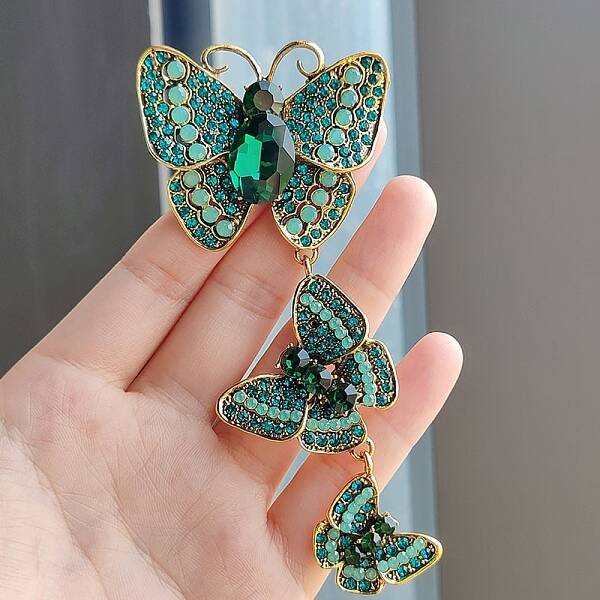 Rhinestone Triple Butterfly Brooch Pins