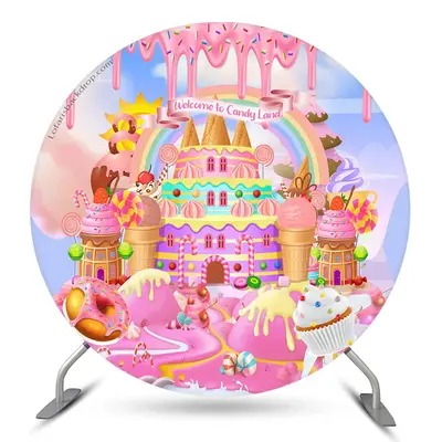 Aperturee Welcome To Candy Land Colorful Cakes Birthday Backdrop | Circle Birthday Backdrop Cover | Circle Party Backdrop | C...