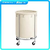 SONGMICS HOME Laundry Basket with Wheels, Rolling Laundry Hamper, Round Laundry Cart with Steel Frame and Removable Bag, Orga...