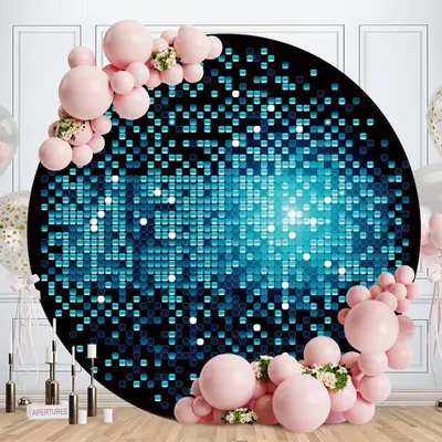 Aperturee Dlack And Blue Bokeh Round Birthday Backdrop