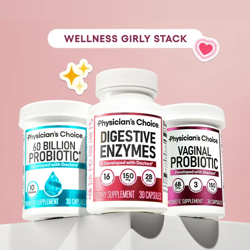 Physician's Choice Wellness Girly Stack: Feminine, Bloating & Gut Health Support with Vaginal Probiotic + 60 Billion Probioti...