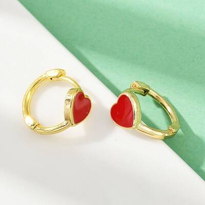Heart Brass Enamel Hoop Earrings