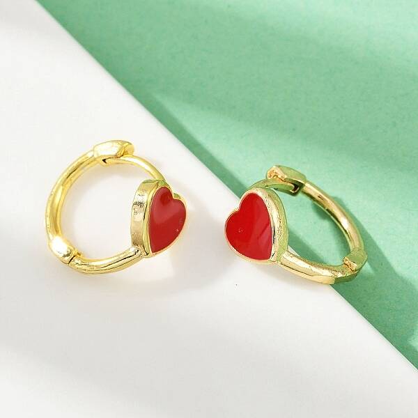 Heart Brass Enamel Hoop Earrings