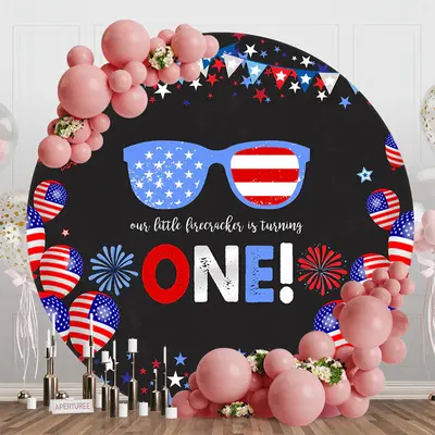 American Flag Sparkle Round 1st Birthday Backdrop - Aperturee