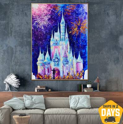 Abstract Castle Painting on Canvas Bright Wall Art Magical Artwork Original Impasto Painting Colorful Art for Nursery Decor |...