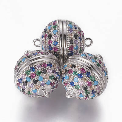 Brass Micro Pave Cubic Zirconia Magnetic Clasps with Loops