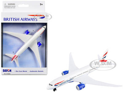 787 Commercial Aircraft British Airways (G-ZBJA) White with Blue and Red Tail Diecast Model Airplane by Daron