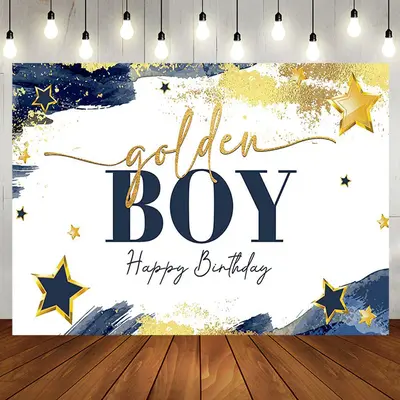 Aperturee Navy Blue Starry Golden Boy Happy Birthday Backdrop | Backdrop For Birthday Party | Diy Birthday Backdrop | Custom ...