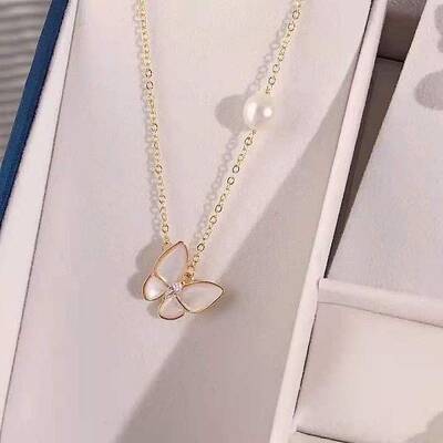 Butterfly Brass Pave Natural Shell Pendant Necklaces