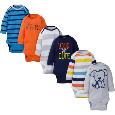 Gerber 6-Pack Onesies Baby Boy Navy & Orange Long Sleeve Bodysuits