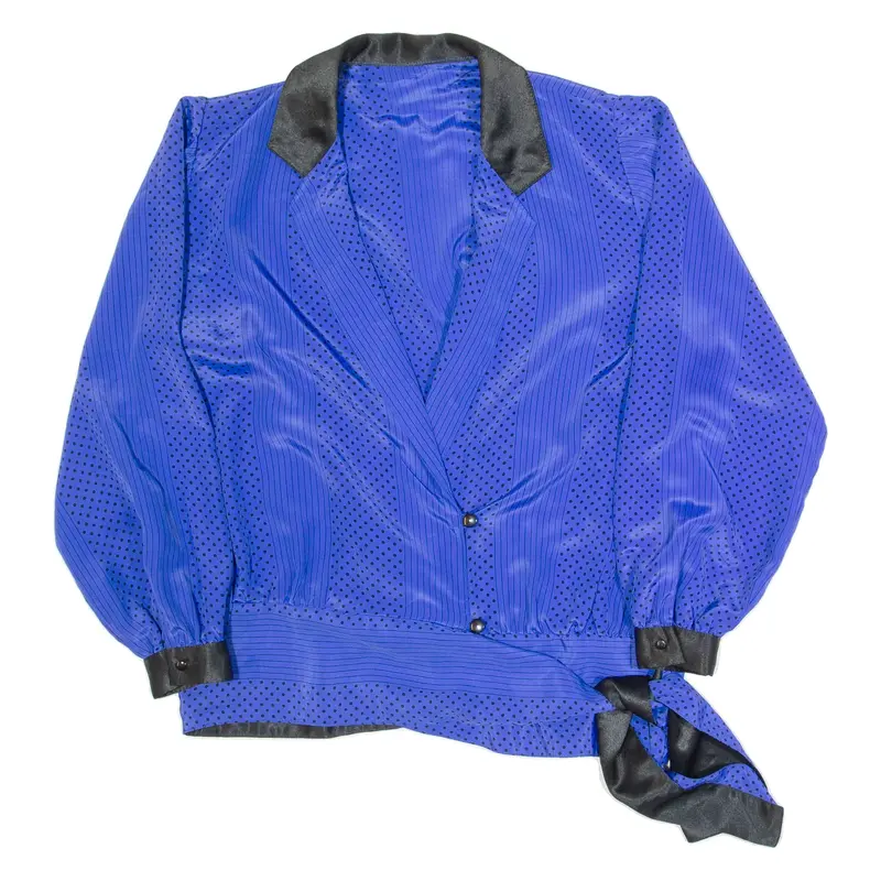 Womens Blouse Blue Collared Long Sleeve Spotted L