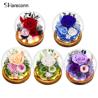 SHareconn Forever Fresh 5 Color Roses in Glass Dome with LED Lights, Preserved Real Flowers Gifts for Wife, Mom