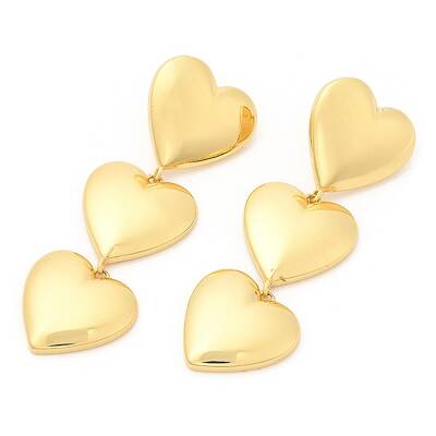 Rack Plating Brass Triple Heart Dangle Stud Earrings