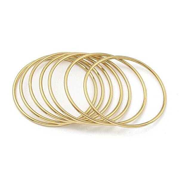 7Pcs PVD Vacuum Plating 202 Stainless Steel Plain Ring Bangle Sets