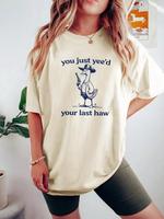 Women's Cartoon Duck & Letter Print Drop Shoulder Tee, Casual Half Sleeve Round Neck T-Shirt, Women's Top for Daily Wear, Gra...