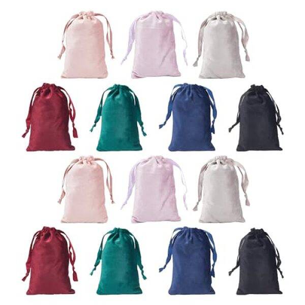 28Pcs 7 Colors Velvet Jewelry Drawstring Bags