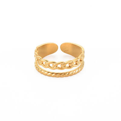 Ion Plating(IP) 304 Stainless Steel Curb Chain Shape Open Cuff Ring for Women