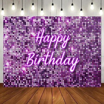 Purple Glitter Sequin Simple Happy Birthday Backdrop - Aperturee