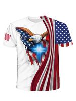 Men's Regular Fit Eagle & Cross & American Flag Print Round Neck Tee, Casual Comfy Short Sleeve 4th of July T-shirt for Dail...