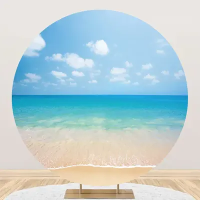 Sky Cloud Sandy Hawaii Beach Round Birthday Backdrop