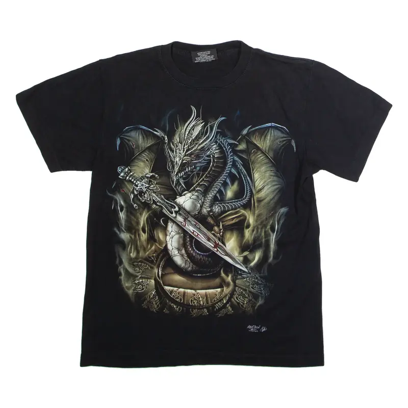 ROCK CHANG Metal Dragon Mens T-Shirt Black 90s Crew Neck M