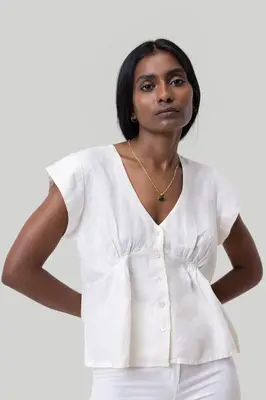 Deep V-neck Top in Off-white | Color: Off-white | Size: M