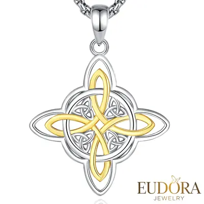 EUDORA Sterling Silver Witch Knot Necklace, Nudo de Bruja Pendant, Celtic Knot Amulet with Blue Opal, Witchy Gift for Her, Pa...