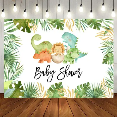 Aperturee Dinosaur Green Forest Boho Baby Shower Backdrop