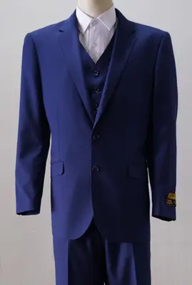 Men Royal Blue Classic Fit Suit - Pleated Pants - Athletic Fit Suits - Executive Cut Suit