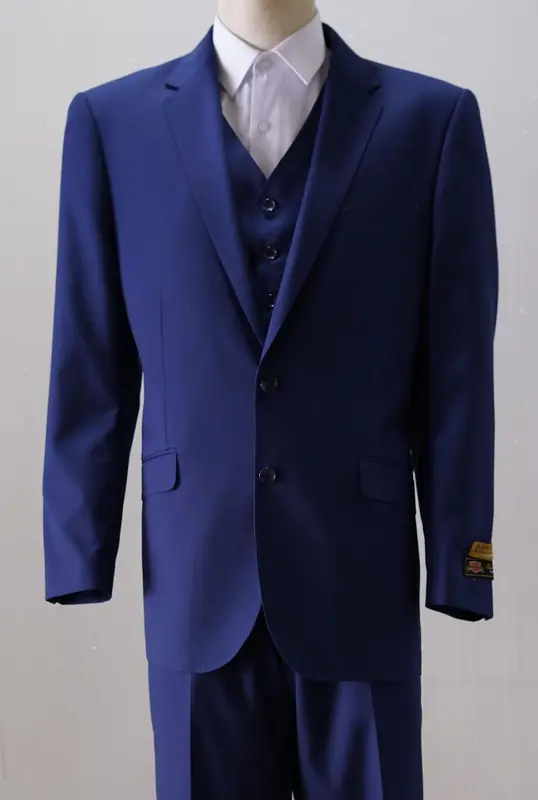 Men Royal Blue Classic Fit Suit - Pleated Pants - Athletic Fit Suits - Executive Cut Suit