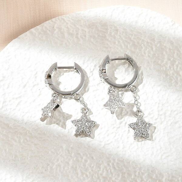 Brass Micro Pave Clear Cubic Zirconia Huggie Hoop Earrings