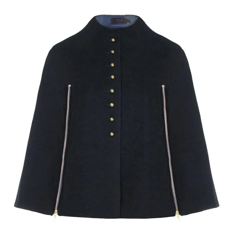 GLADE | Buttoned Melton Zipped Wool Cape | Colour: BLACK | Size: L