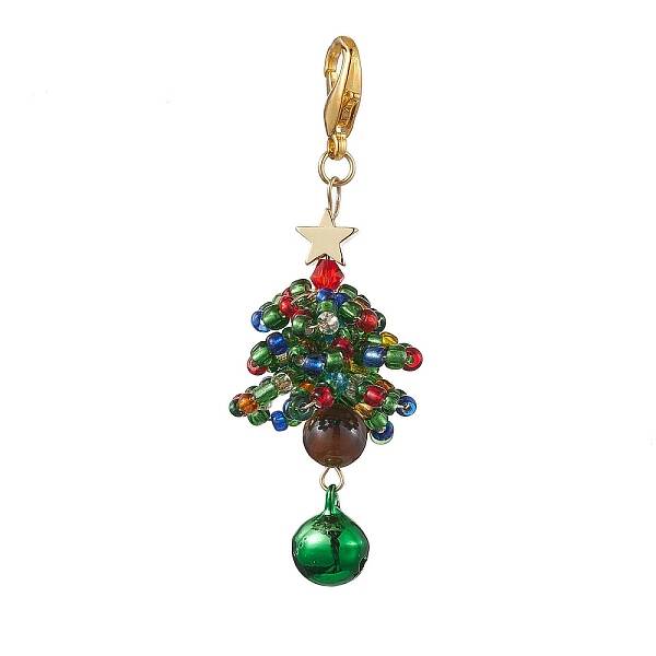 Christmas Tree Glass Seed Beads & Natural Tiger Eye Pendant Decorations