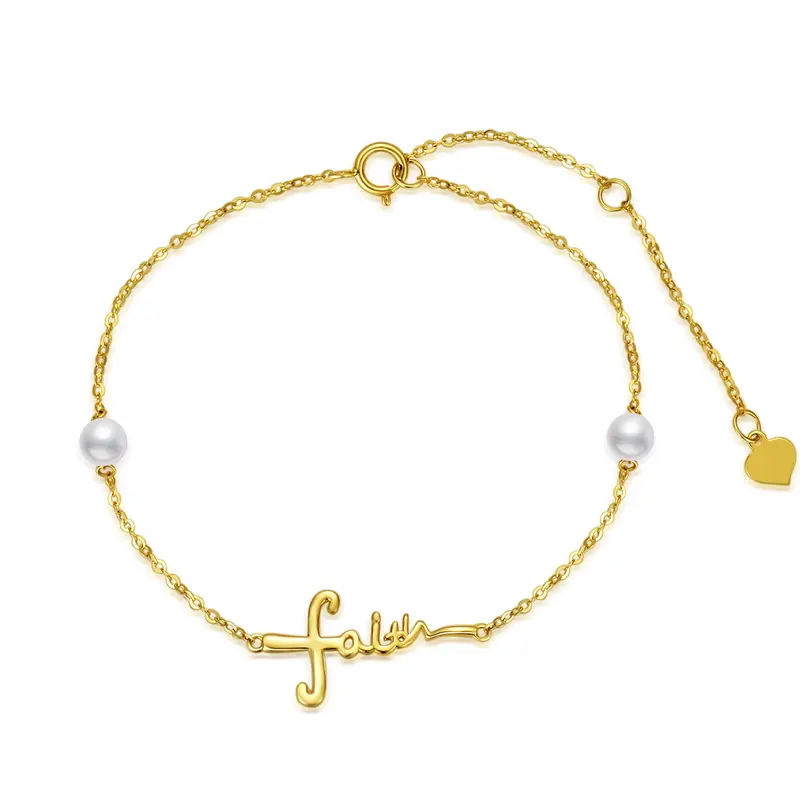 14K Gold Pearl Personalized Engraving Bracelet for Women