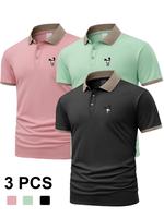 Men's Rabbit Print Polo Shirt, Regular Fit Casual Short Sleeve Collared Top for Summer, Fashion Men's Clothes for Daily Wear,...