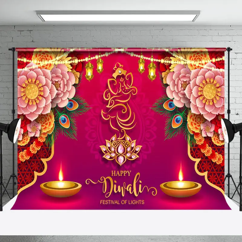 Aperturee Warm Candlelit Lantern Floral India Diwali Backdrop - Aperturee