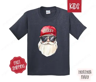 Kids Christmas Shirt - Cool Santa Children's Tshirt - Youth Holiday Tee Gildan