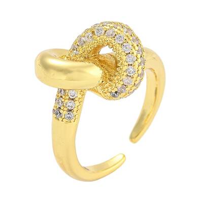 Brass Micro Pave Clear Cubic Zirconia Cuff Finger Rings