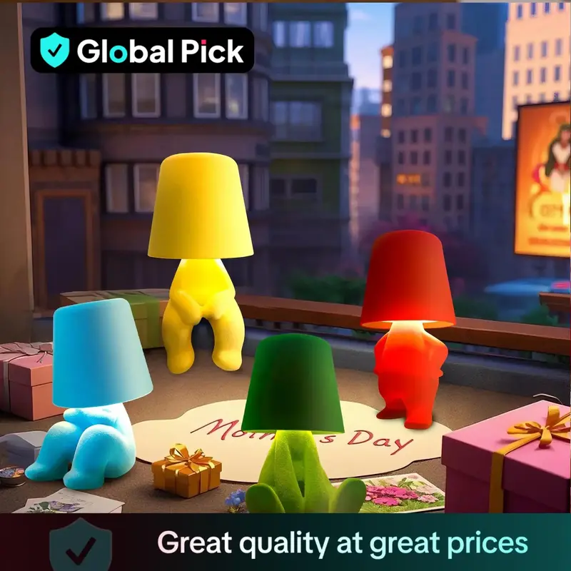 GLOBAL PICK Bedside Touch Control Table Lamp, USB Rechargeable Colorful Decor Thinker Statue LED Table Lamp, Dimmable Modern ...